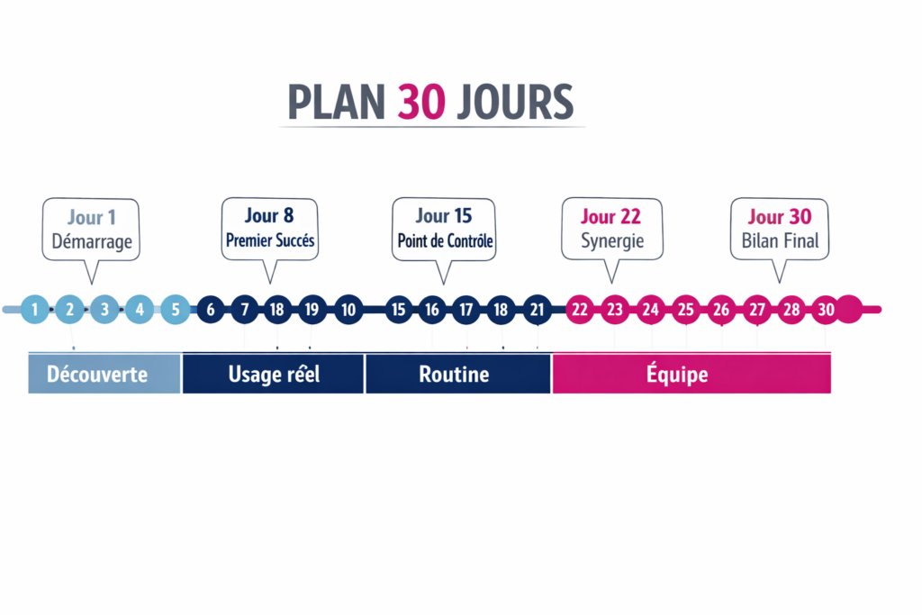 Timeline détaillée du plan 30 jours d'adoption de l'IA en PME